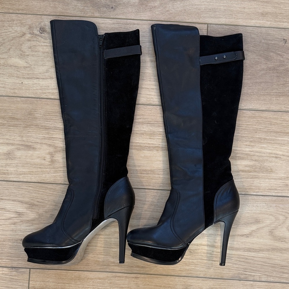 bebe Black Heeled Knee-High Zeta Boots size 8